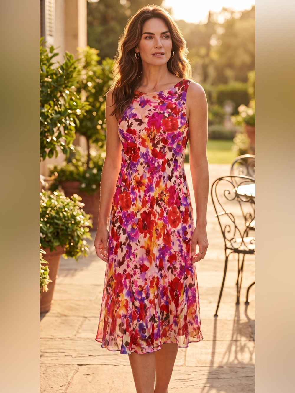 Lauren Ralph Lauren Silk Watercolor Floral Midi Dress Size 6